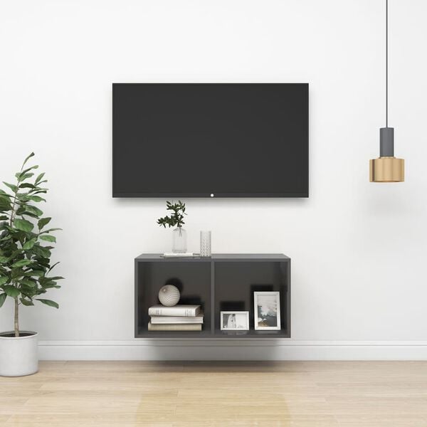 vidaXL Wisząca szafka TV, szara, 37x37x72 cm, materiał drewnopochodny