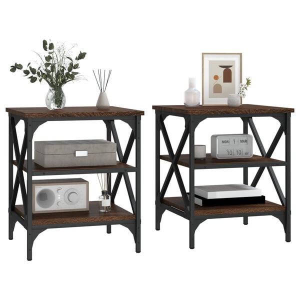 vidaXL Stoliki boczne, 2 szt., brązowy dąb, 40x42x50 cm