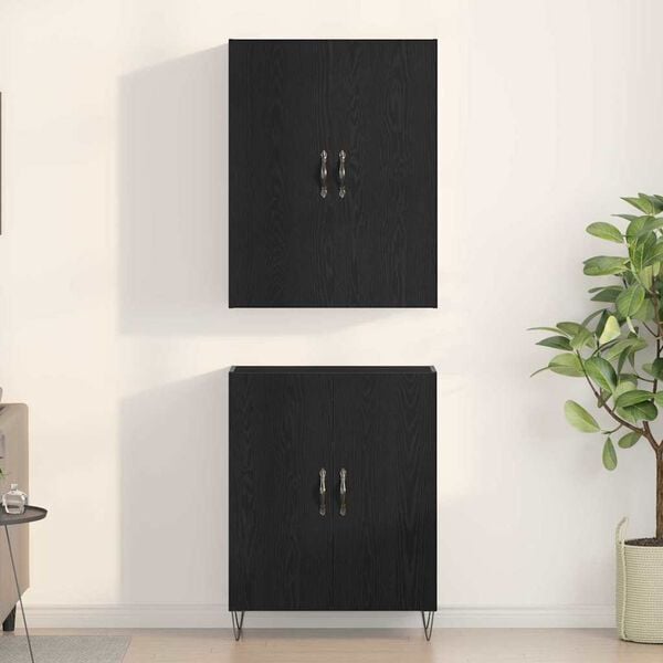 vidaXL Highboard 2 pcs Czarny Dąb Drewno inżynieryjne i szkło