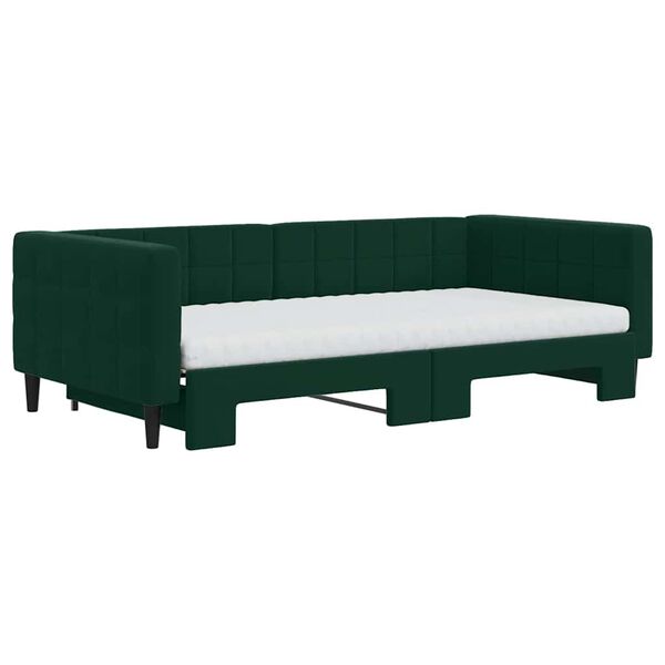 vidaXL Sofa rozsuwana z materacami, ciemnozielona, 100x200 cm, aksamit