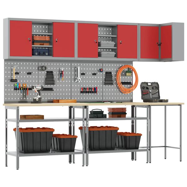 vidaXL Zestaw szafek roboczych z p&oacute;łką 10 pcs Czerwony i Szary