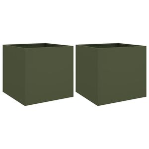 vidaXL Donice, 2 szt., oliwkowa, 49x47x46 cm, stal
