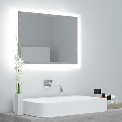 vidaXL Lustro łazienkowe LED, szarość betonu, 60x8,5x37 cm, akryl