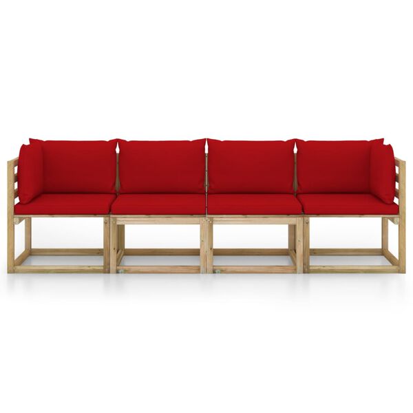 vidaXL 4-osobowa sofa z czerwonymi poduszkami