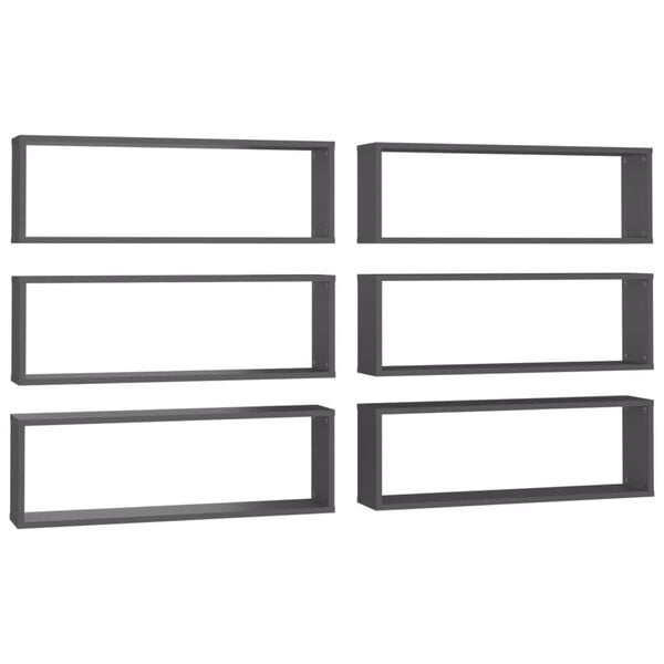 vidaXL P&oacute;łki ścienne kostki, 6 szt., szare, 80x15x26,5 cm