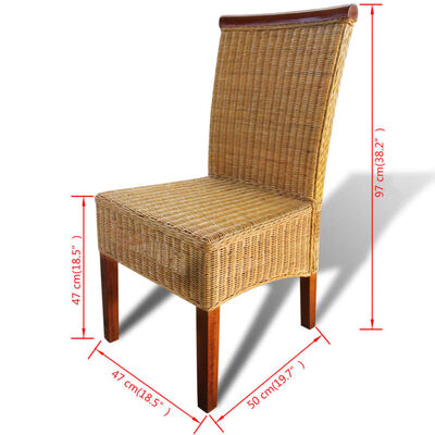 vidaXL Krzesła stołowe, 4 szt., brązowe, naturalny rattan