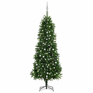 vidaXL Sztuczna choinka z lampkami i bombkami, 240 cm, zielona