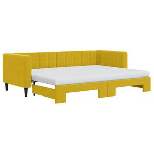 vidaXL Sofa rozsuwana z materacami, ż&oacute;łta, 80x200 cm, aksamit