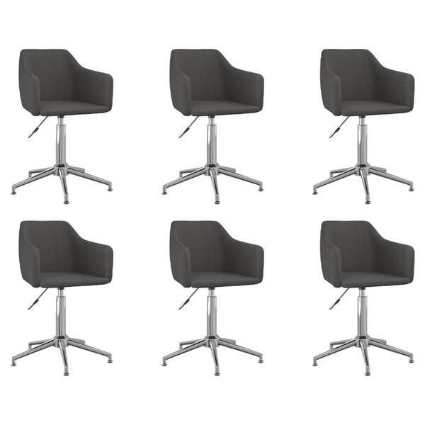 vidaXL Obrotowe krzesła stołowe, 6 szt., ciemnoszare, obite tkaniną