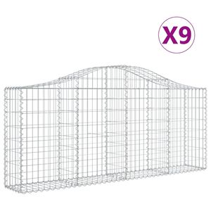 vidaXL Kosze gabionowe, 9 szt, 200x30x80/100 cm, galwanizowane żelazo