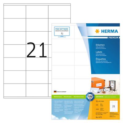 HERMA Etykiety samoprzylepne PREMIUM, 70x41 mm, 100 arkuszy A4