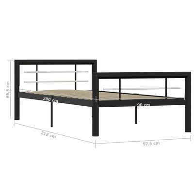 vidaXL Rama łóżka, czarno-biała metalowa, 100 x 200 cm