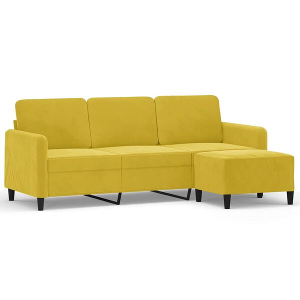 vidaXL 3-osobowa sofa z podn&oacute;żkiem, ż&oacute;łta, 180 cm, aksamit