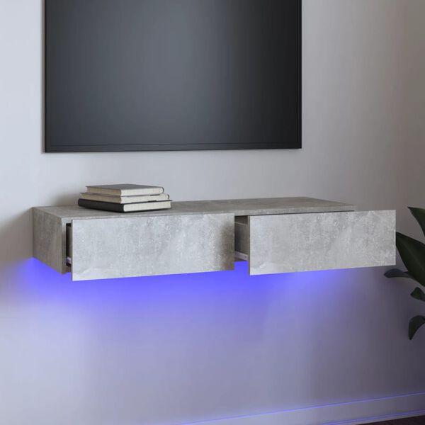 vidaXL Szafka pod TV z oświetleniem LED, szarość betonu, 90x35x15,5 cm