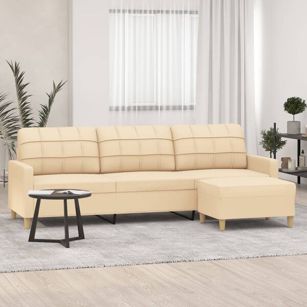 vidaXL 3-osobowa sofa z podn&oacute;żkiem, kremowa, 210 cm, tkaniną