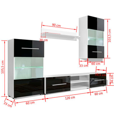 vidaXL Meble do salonu z szafką pod TV i podświetleniem LED, 5 elementów, czarne