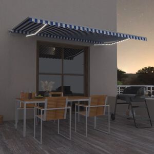 vidaXL Ręcznie zwijana markiza z LED, 500x350 cm, niebiesko-biała