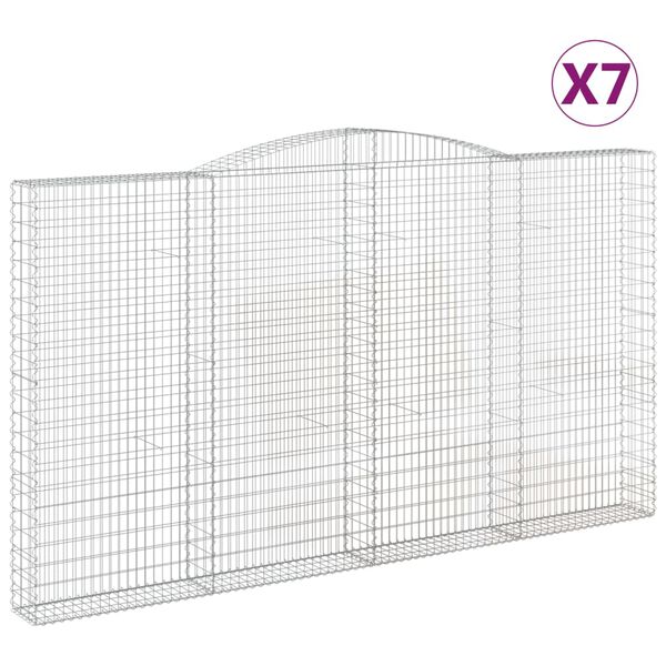 vidaXL Kosze gabionowe, 7 szt, 400x30x220/240 cm, galwanizowane żelazo
