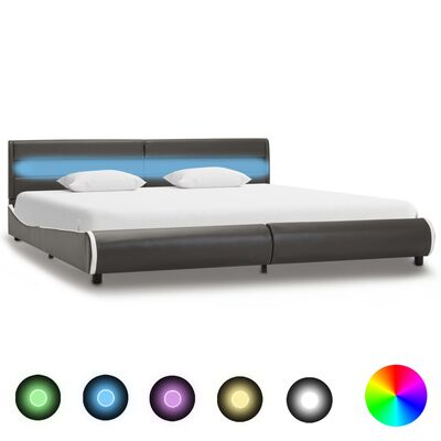 vidaXL Rama łóżka z LED, antracytowa, sztuczna skóra, 180 x 200 cm