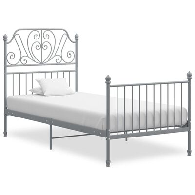 vidaXL Rama łóżka, szara, metalowa, 90x200 cm