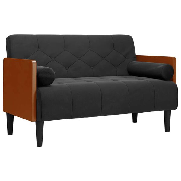 vidaXL Sofa dwuosobowa z poduszkami wałkowymi Czarna 110 cm Aksamit