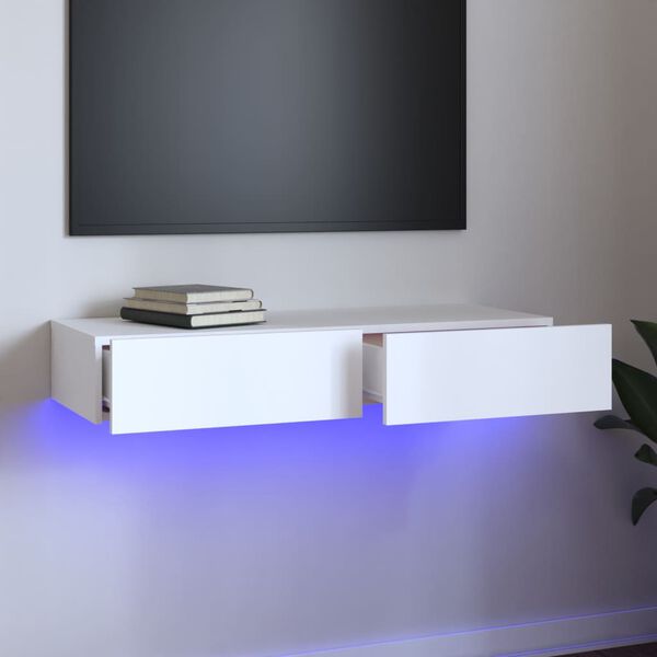 vidaXL Szafka pod TV z oświetleniem LED, biała, 90x35x15,5 cm