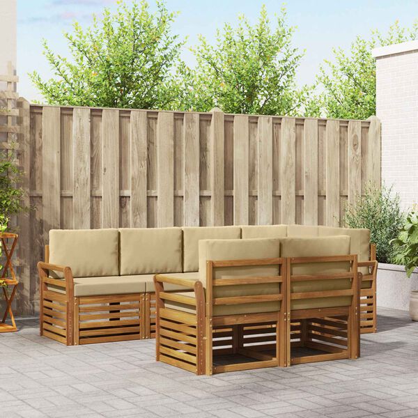 vidaXL Zestawy sof 7 pcs Naturalny i Beżowy Lite Drewno Akacji