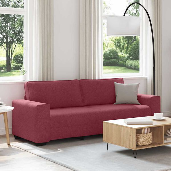 vidaXL Sofa 3-osobowa, winna czerwień, 220x77x82 cm, tkaniną