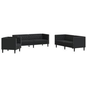 vidaXL 3-cz. zestaw wypoczynkowy Chesterfield, czarny, sztuczna sk&oacute;ra