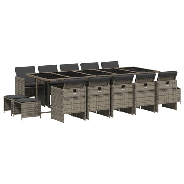 vidaXL 15-cz. zestaw mebli ogrodowych z poduszkami, szary, rattan PE