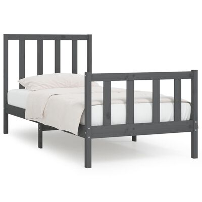 vidaXL Rama łóżka, szara, lite drewno, 75x190 cm, pojedyncza