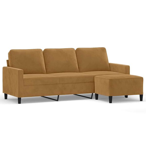 vidaXL 3-osobowa sofa z podnóżkiem, brązowy, 180 cm, aksamit