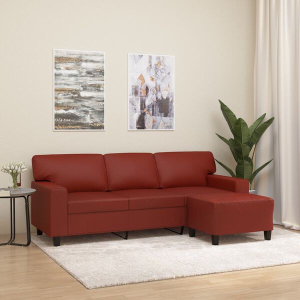 vidaXL 3-osobowa sofa z podn&oacute;żkiem, winna czerwień, 180 cm, ekosk&oacute;ra