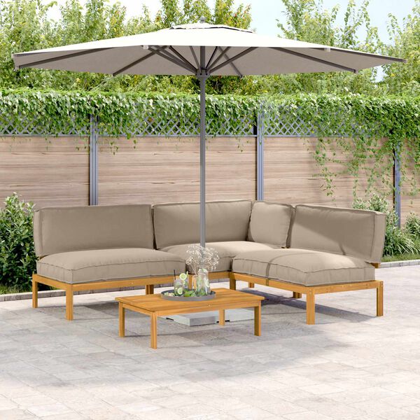 vidaXL Zestaw Sof z poduszką 4 pcs Ciemnoszary Lite Drewno Akacji