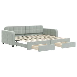 vidaXL Sofa rozsuwana z szufladami, jasnoszara, 90x200 cm, aksamit