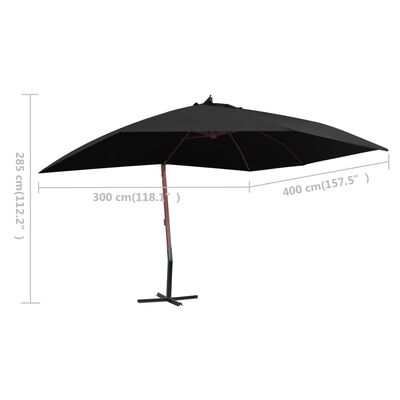 vidaXL Wiszący parasol na drewnianym słupku, 400x300 cm, czarny