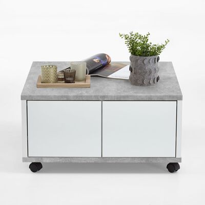 FMD Mobilny stolik kawowy, 70x70x35,5 cm, betonowy i błyszcząca biel