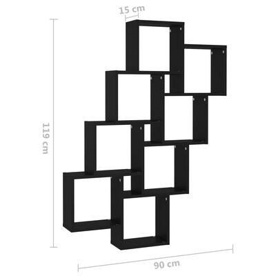 vidaXL Półka ścienna w formie kostek, czarna, 90x15x119 cm, płyta