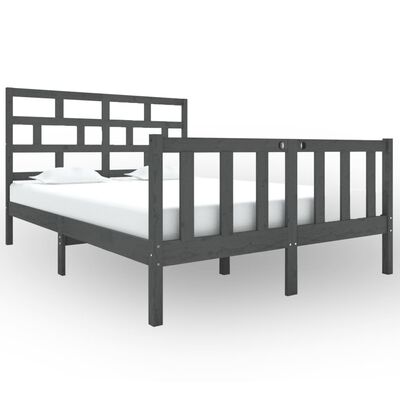 vidaXL Rama łóżka, szara, lite drewno sosnowe, 135x190 cm, dwuosobowa