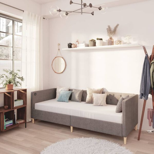vidaXL Rama ł&oacute;żka, USB, jasnoszara, tapicerowana tkaniną, 90x200 cm