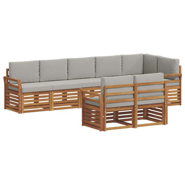 vidaXL Zestawy sof 8 pcs Naturalny i Jasny Szary Lite Drewno Akacji