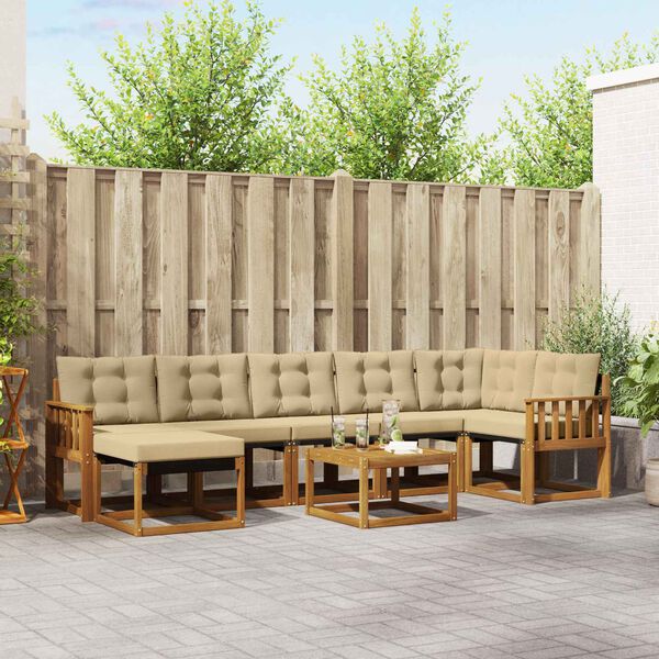 vidaXL Zestaw sof na zewnątrz z poduszką 8 pcs Naturalny i Beżowy