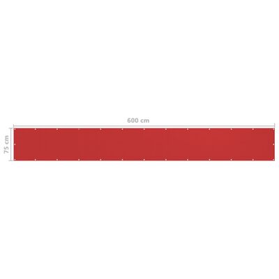 vidaXL Parawan balkonowy, czerwony, 75x600 cm, HDPE