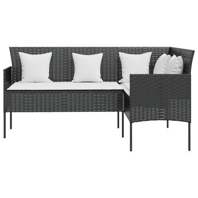 vidaXL Sofa w kształcie litery L z poduszkami, rattan PE, czarna