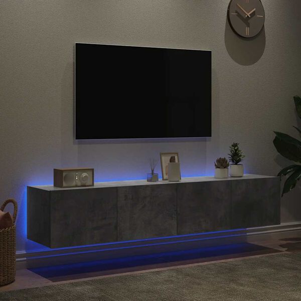 vidaXL Ścienne szafki TV z LED, 2 szt., szarość betonu, 80x35x31 cm