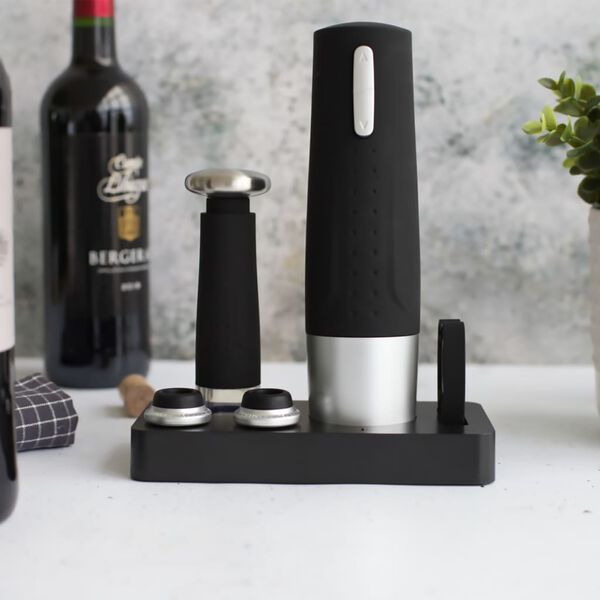 Livoo Elektryczny otwieracz do butelek z pompką, czarny