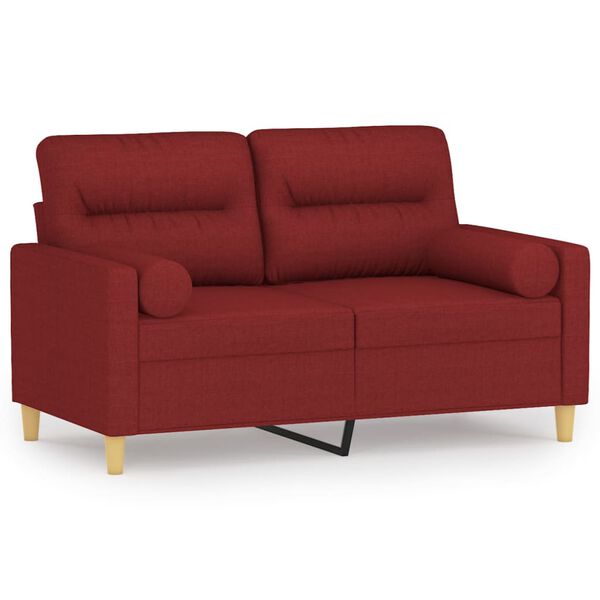 vidaXL 2-osobowa sofa z poduszkami, bordowa, 120 cm, tkanina