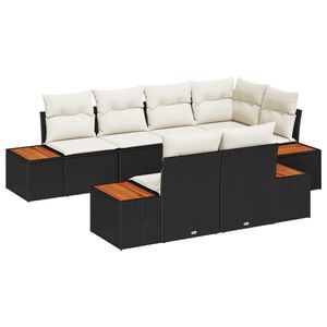vidaXL Zestaw Sof na Ogr&oacute;d 7 pcs Czarny i kremowy Technorattan
