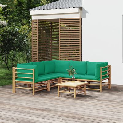 vidaXL 6-cz. zestaw mebli do ogrodu, zielone poduszki, bambusowy