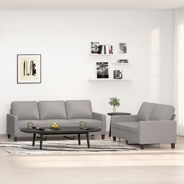 vidaXL 2-częściowy komplet wypoczynkowy, obity tkaniną, jasnoszary